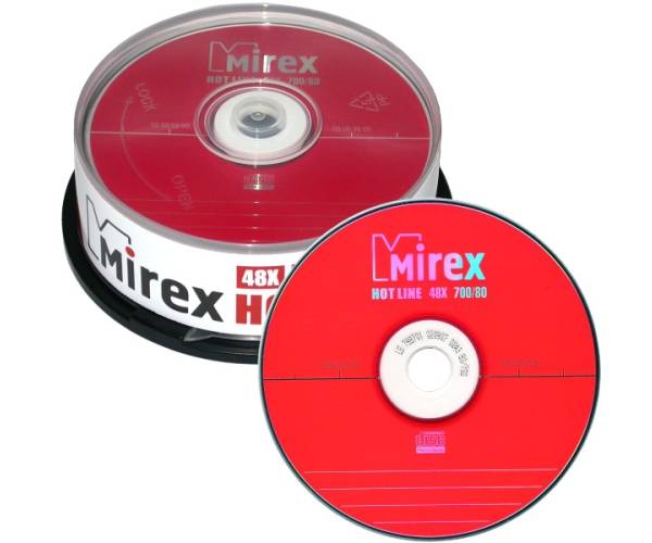 картинка Диски CD-R Mirex HotlineCake, 25 шт, 48x, бокс, UL120050A8M от магазина Альфанит в Кунгуре