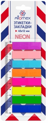 картинка Закладки-флажки самоклеящиеся, 4,5*1,2 см, 25 л, 8 цв, неон, пластик, Attomex, 2011202 от магазина Альфанит в Кунгуре