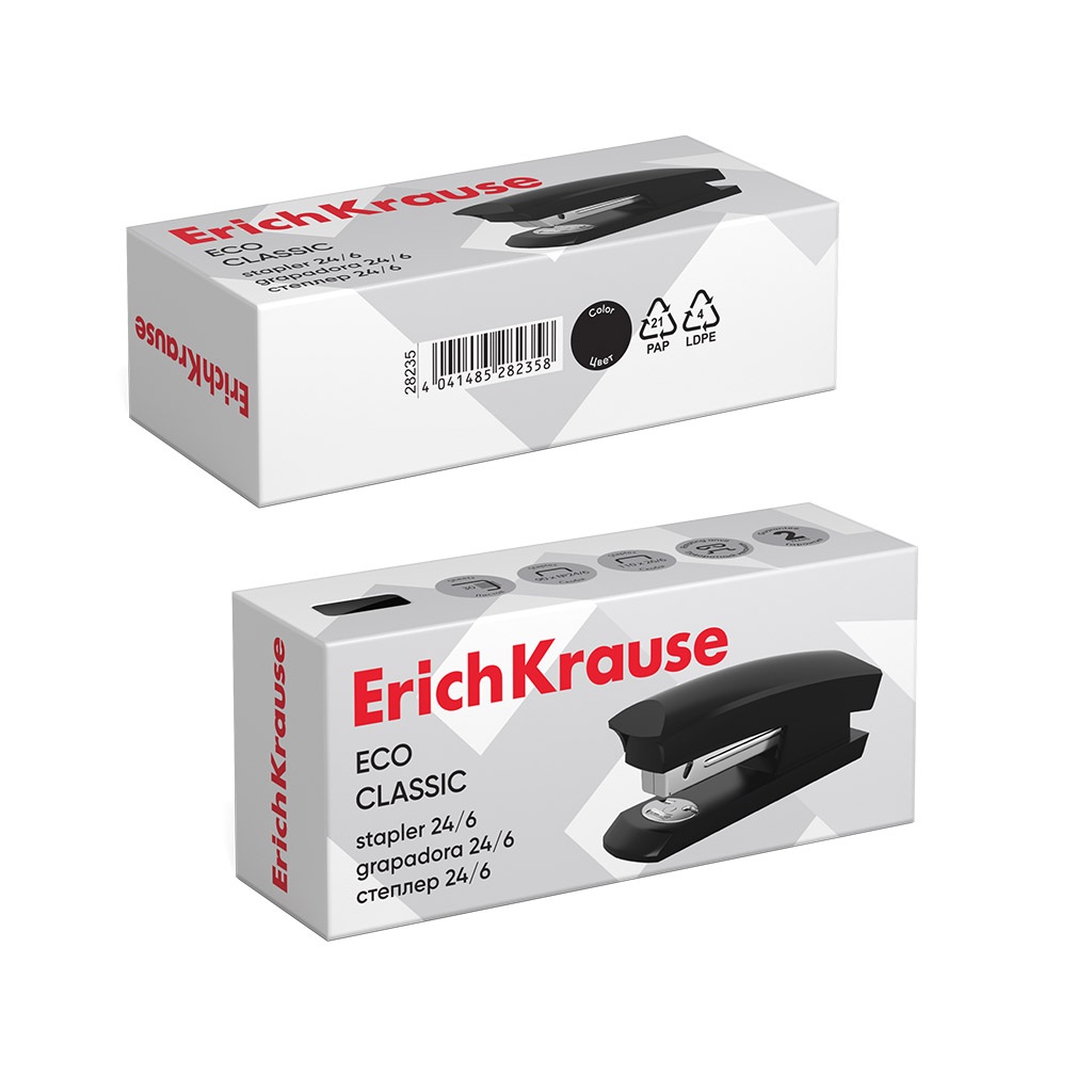 картинка Степлер № 24, на 20 л, черный, "Eco", Erich Krause, 28235 от магазина Альфанит в Кунгуре