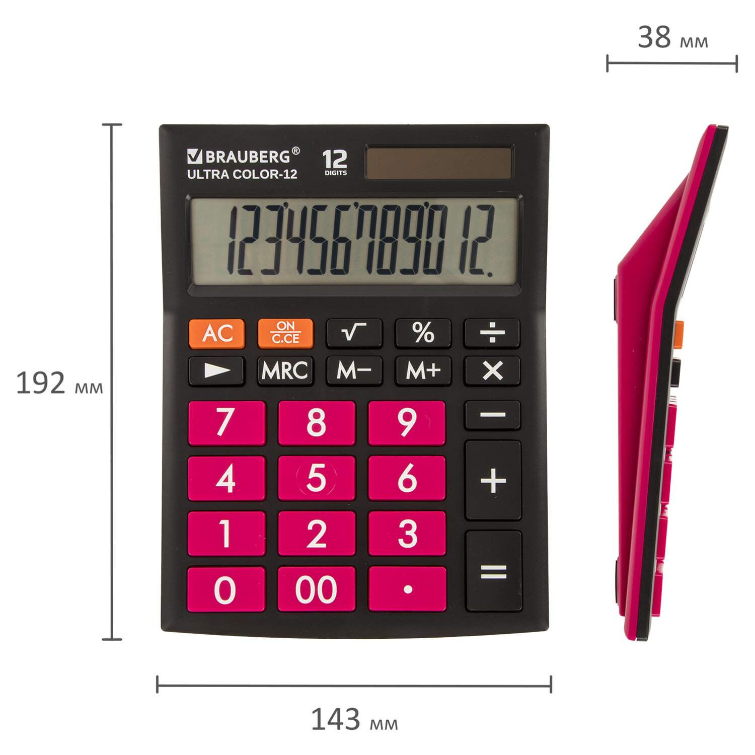 картинка Калькулятор настольный, 12 разрядов, двойное питание, "ULTRA COLOR-12-BKWR", BRAUBERG, 250500 от магазина Альфанит в Кунгуре