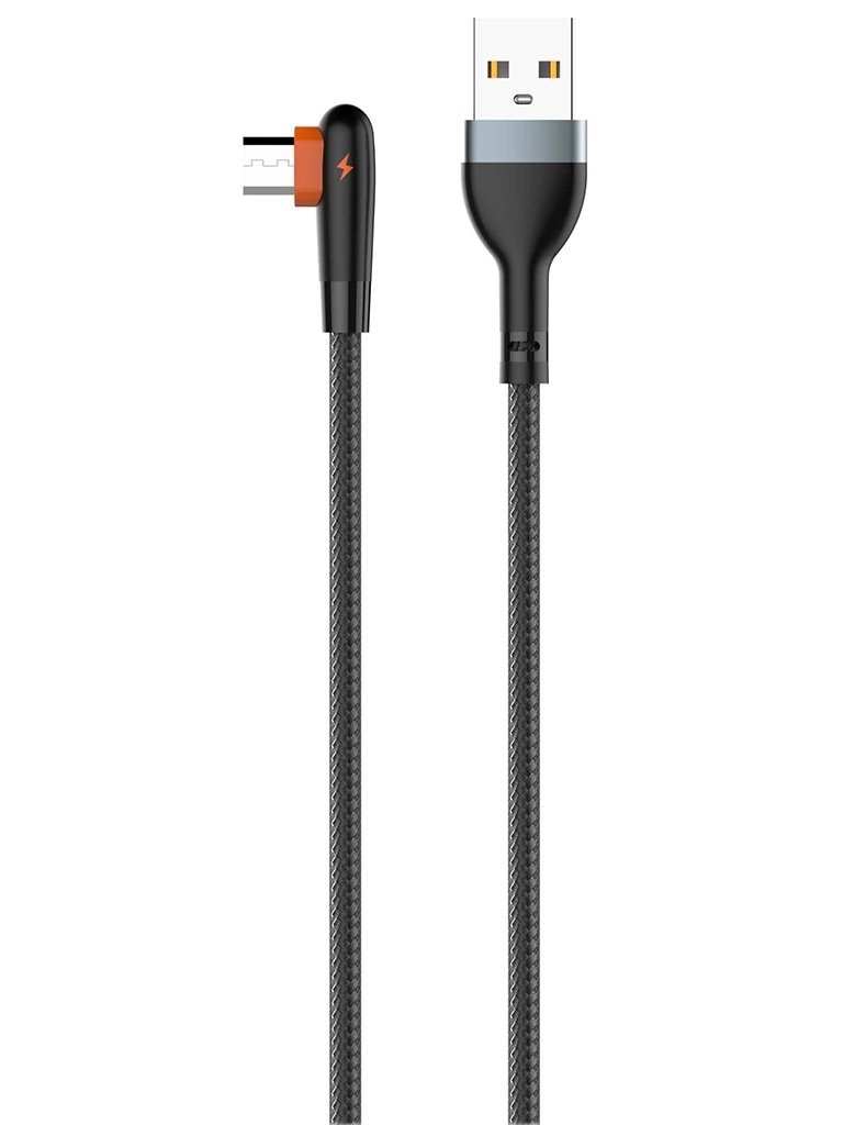 картинка Кабель зарядный для мобильных устройств LDNIO LS561 USB 2.0 AM — USB 2.0 microBM, 1,0 м, черный/оранжевый, угловой коннектор, LD_C3800 от магазина Альфанит в Кунгуре