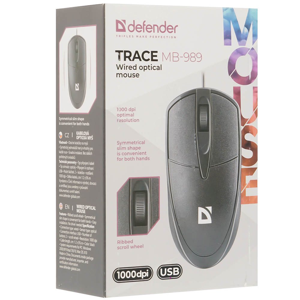 картинка Мышь проводная Defender Trace MB-989, 1000 dpi, USB, черный, 52989 от магазина Альфанит в Кунгуре