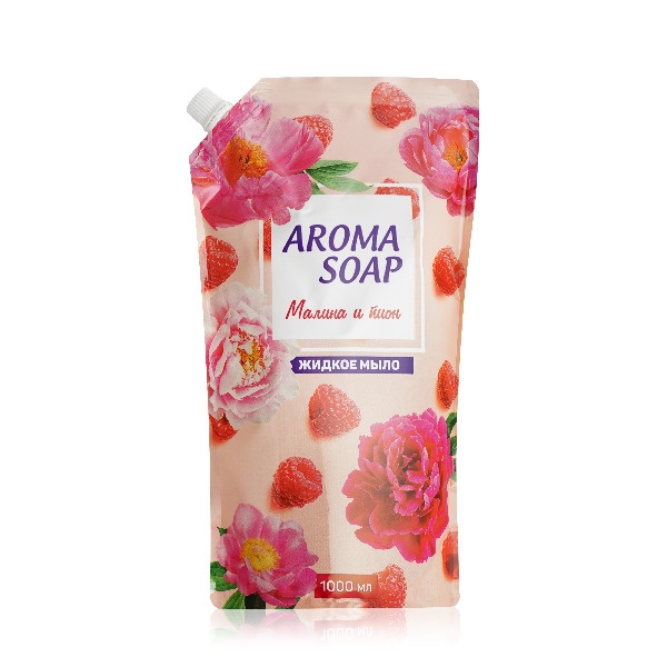 картинка Мыло жидкое, 1 л, дой-пак, "Малина и пион", Aroma Soap, 6898 от магазина Альфанит в Кунгуре
