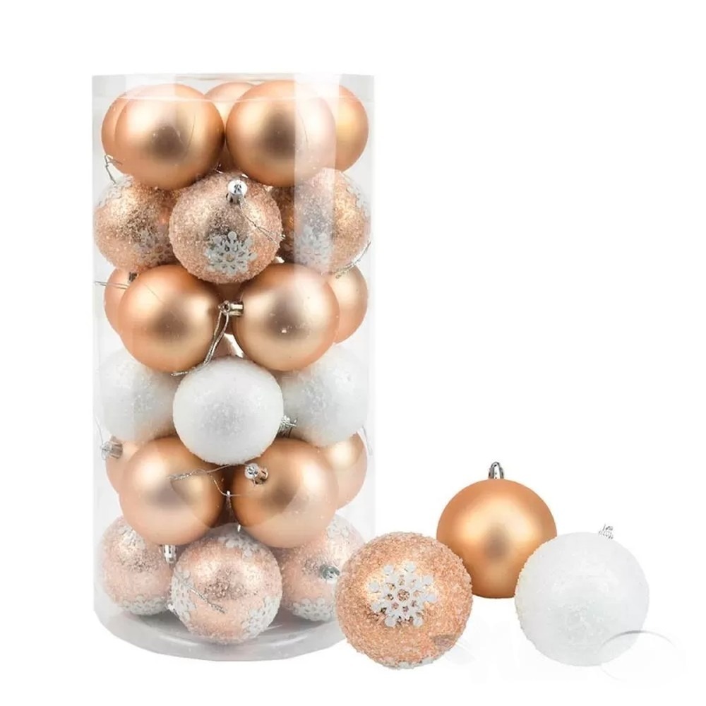 картинка Набор шаров, 30 шт, 7 см, пластик, золото/белый, Льдинка, EL-448040/7-RO от магазина Альфанит в Кунгуре
