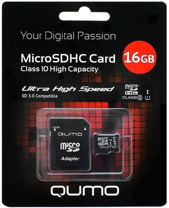 картинка Карта памяти micro-SDHC Qumo 16 GB Class 10, с адаптером UHS-I от магазина Альфанит в Кунгуре