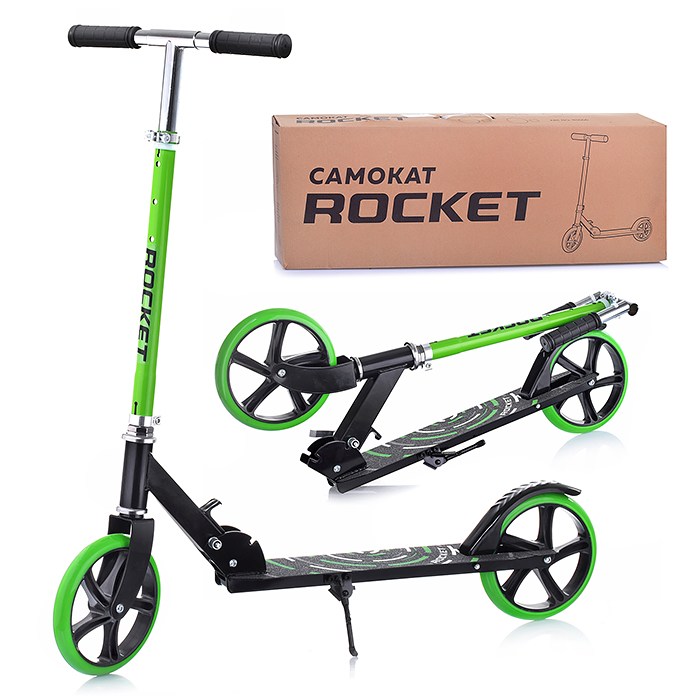 картинка Самокат 2-х колесный, до 150 кг, металл/пластик, зеленый, Rocket, R0066.GN от магазина Альфанит в Кунгуре