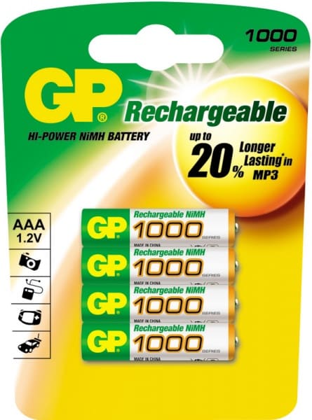 картинка Батарейки аккумуляторные ААА, 4*BI, 1000 mAh, GP, 100AAAHC от магазина Альфанит в Кунгуре