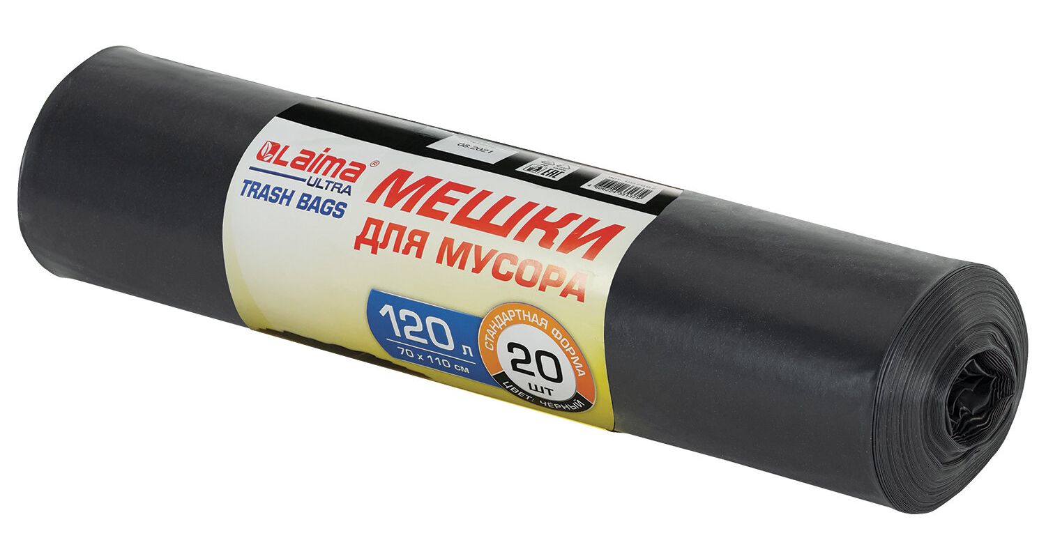 картинка Мешки для мусора, 120 л, 20 шт, 70*110 см, 60 мкм, черные, сверхпрочные, "Ultra", LAIMA, 607697 от магазина Альфанит в Кунгуре