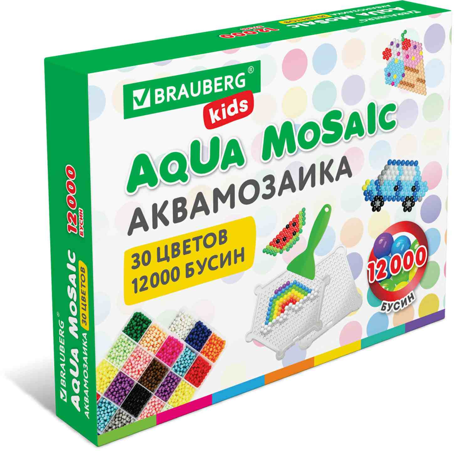 картинка Аквамозаика, 30 цветов, 12000 бусин, с трафаретами и инструментами, BRAUBERG, 664917 от магазина Альфанит в Кунгуре