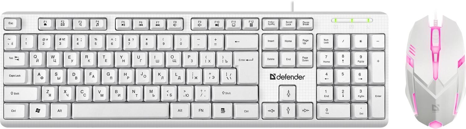 картинка Комплект проводной (клавиатура + мышь) Defender Motion C-977, USB, белый, 45977 от магазина Альфанит в Кунгуре