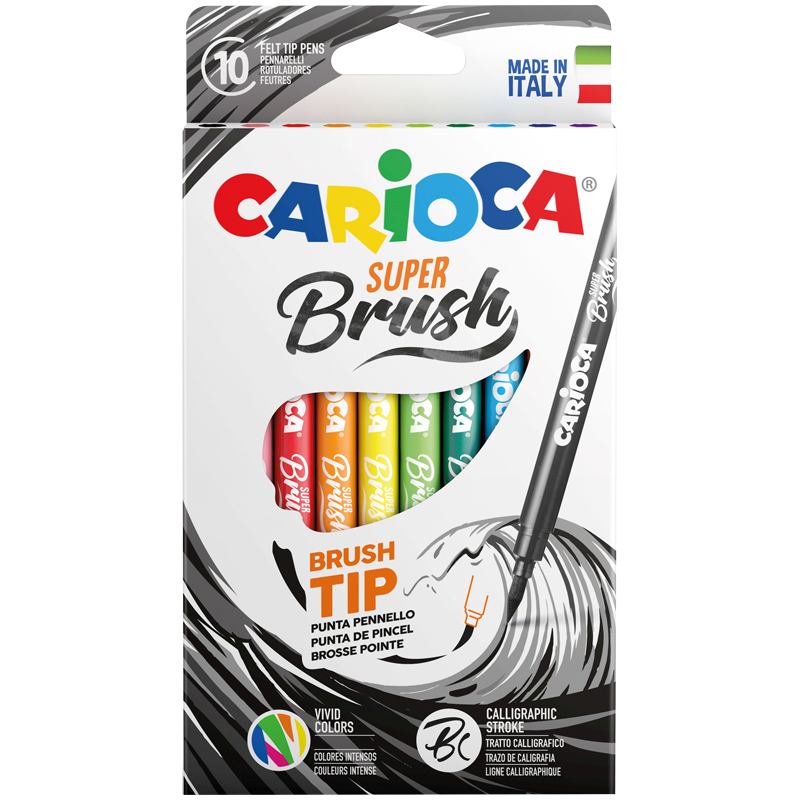 картинка Фломастеры-кисти, 10 цв, 10 шт, круглый корпус, смываемые, "Super Brush", Carioca, 42937 от магазина Альфанит в Кунгуре