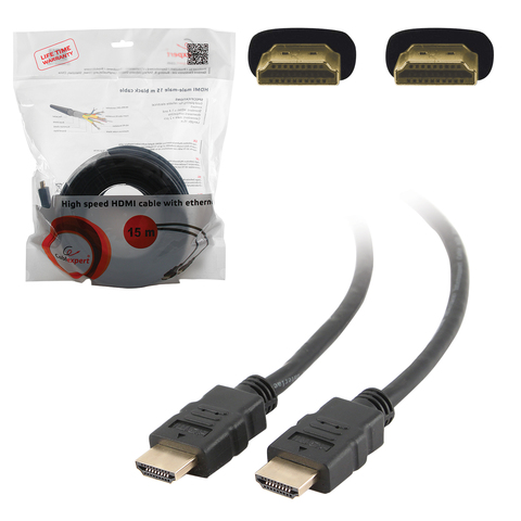 картинка Кабель HDMI - HDMI (19pin-19pin) v1.4, для 3D экранов, 15м, черный, Cablexpert от магазина Альфанит в Кунгуре