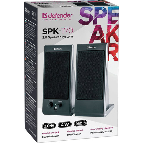 картинка Акустическая система 2.0 Defender SPK-165/170, 4Вт, USB, черный, 65165, 510479 от магазина Альфанит в Кунгуре