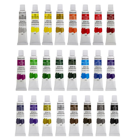 картинка Краски акриловые, 24 цв, 24 шт по 12 мл, BRAUBERG, 191127 от магазина Альфанит в Кунгуре