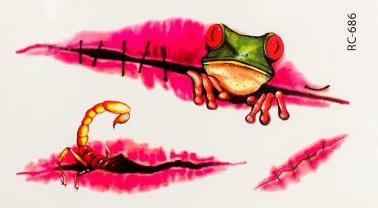 картинка Татуировки переводные, 10,5*6 см, цветная, "Лягуха из раны", 6302324 от магазина Альфанит в Кунгуре