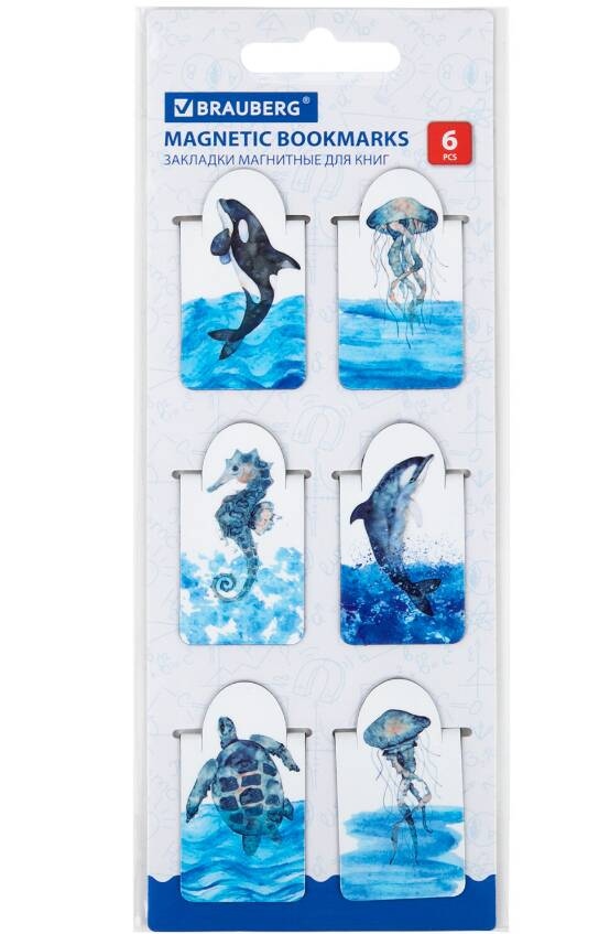 картинка Набор закладок магнитных, 6 шт, 35*25 мм, "Marine life", BRAUBERG, 113163 от магазина Альфанит в Кунгуре