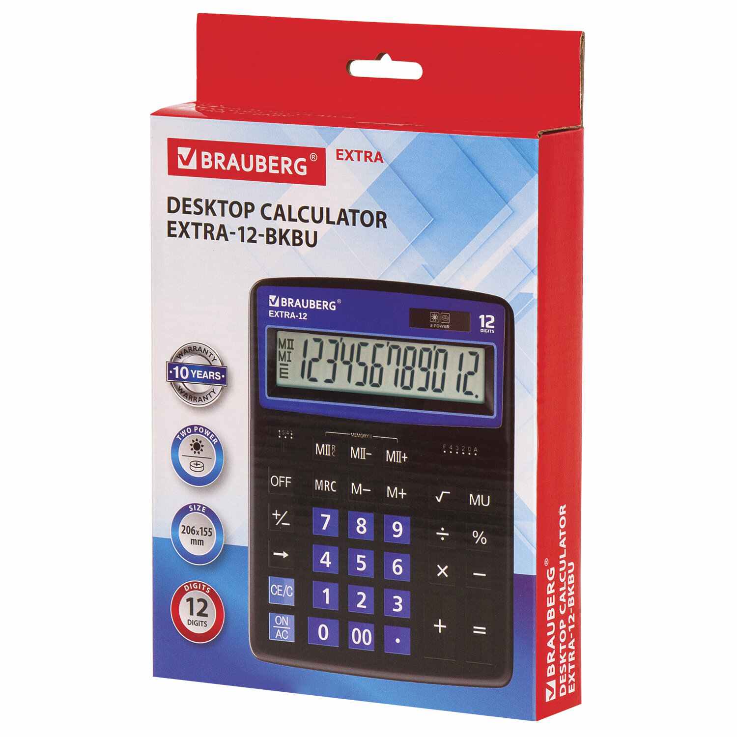 картинка Калькулятор настольный, 12 разрядов, 20,6*15,5 см, черно-синий, "EXTRA-12-BKBU", BRAUBERG, 250472 от магазина Альфанит в Кунгуре