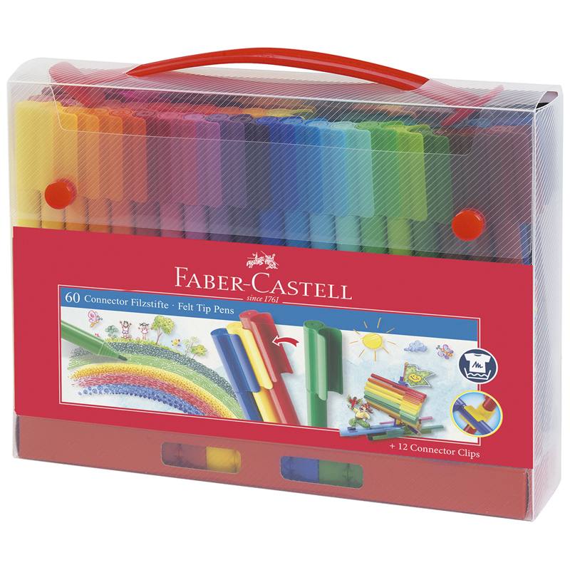 картинка Фломастеры, 60 цв, 60 шт, круглый корпус, смываемые, "Connector", Faber-Castell, 155560 от магазина Альфанит в Кунгуре