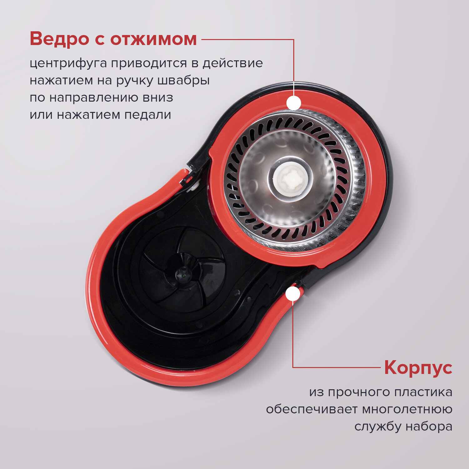 картинка Комплект для уборки пола, ведро, швабра, 2 насадки, черный, с отжимом центрифуга, LAIMA, 607487 от магазина Альфанит в Кунгуре