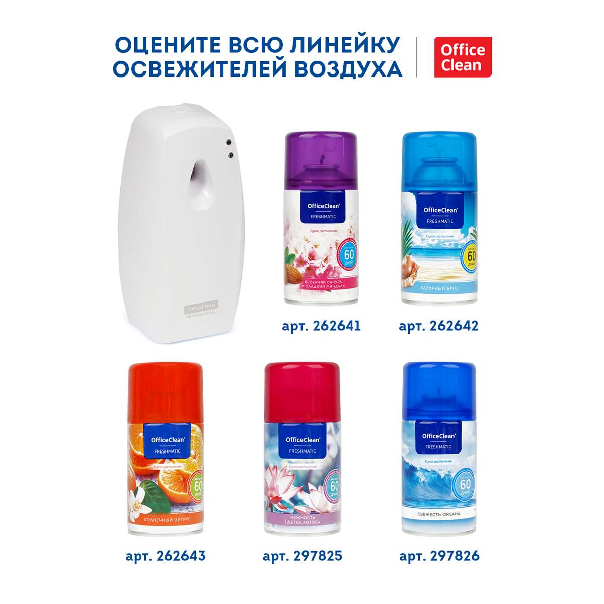 картинка Диспенсер для освежителя воздуха, пластик, белый, автоматический, OfficeClean, 275201 от магазина Альфанит в Кунгуре