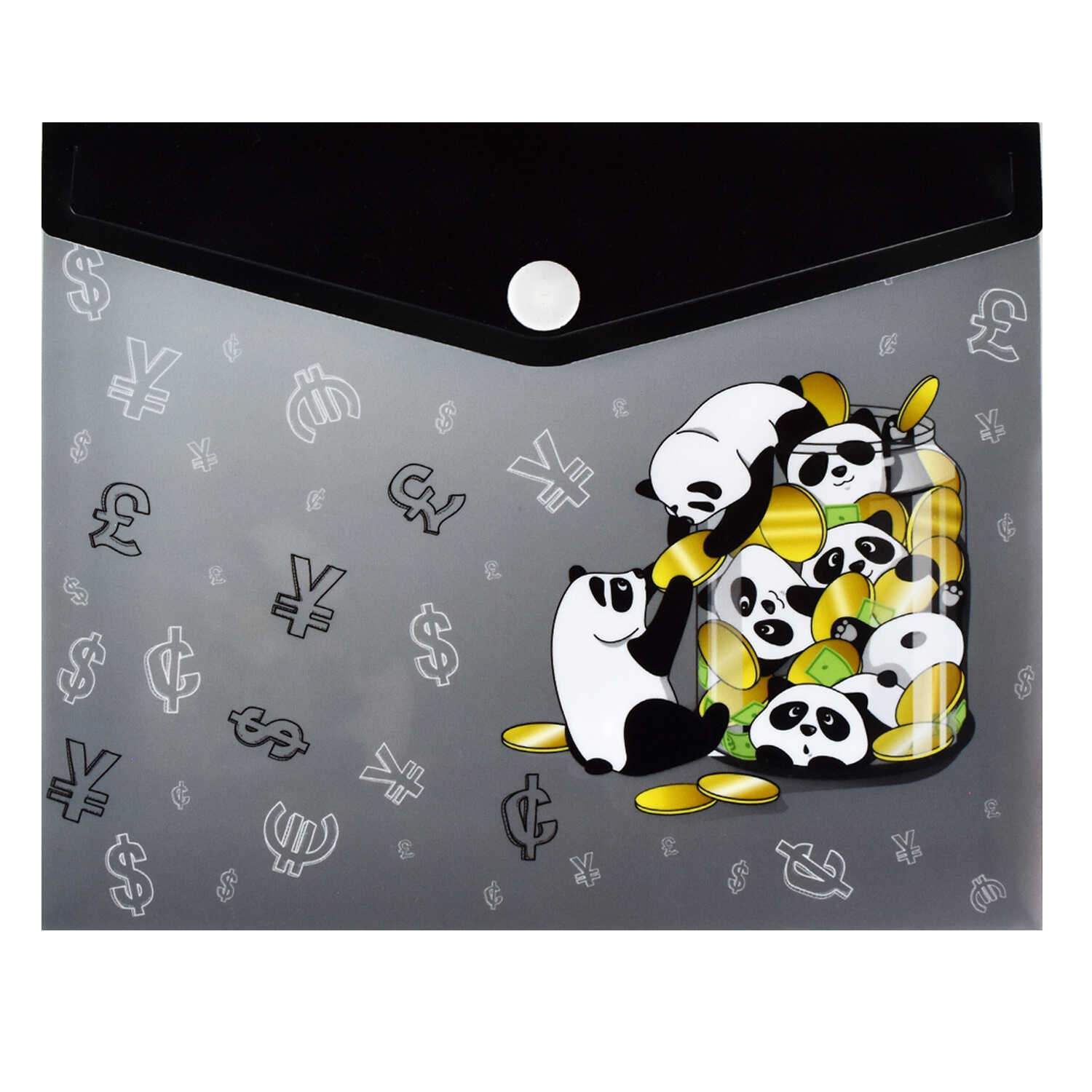 картинка Папка-конверт на кнопке, А6, 180 мкм, с рисунком, "Панды в банке", Феникс+, 58827 от магазина Альфанит в Кунгуре