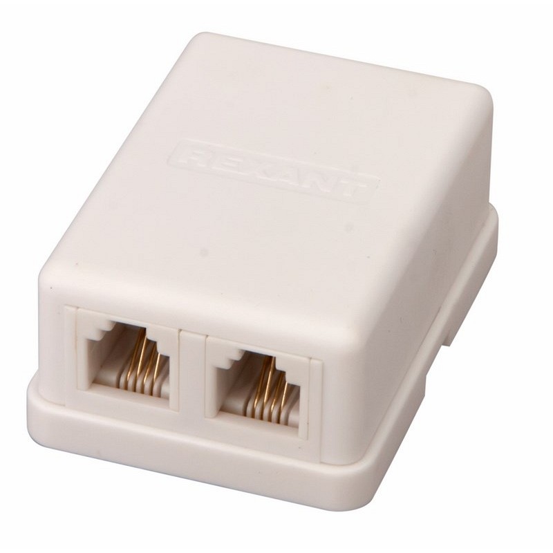 картинка Розетка настенная RJ-45, 2 порта, 6p4c, внешняя, Rexant, 03-0002 от магазина Альфанит в Кунгуре