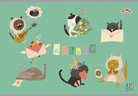 картинка Альбом для рисования, А4, 32 л, "Прикольные кошки", Апплика, С0226-59 от магазина Альфанит в Кунгуре