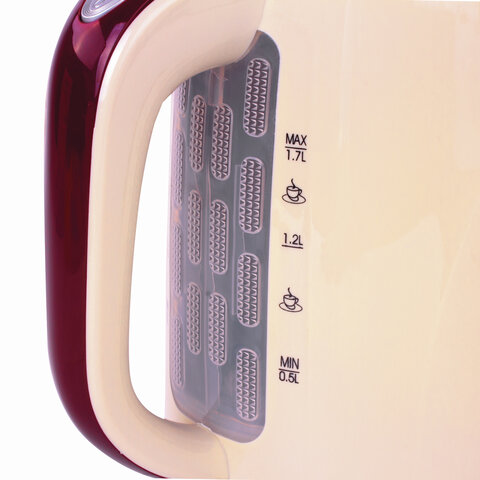 картинка Чайник SONNEN "KT-002", 1,7 л, 2200 Вт, закрытый нагревательный элемент, пластик, бежевый/красный от магазина Альфанит в Кунгуре