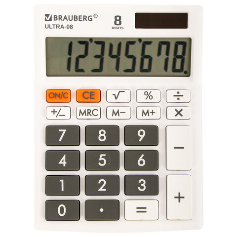 картинка Калькулятор настольный, 8 разрядов, 15,4*11,5 см, белый, компактный, "ULTRA-08-WT", BRAUBERG, 250512 от магазина Альфанит в Кунгуре