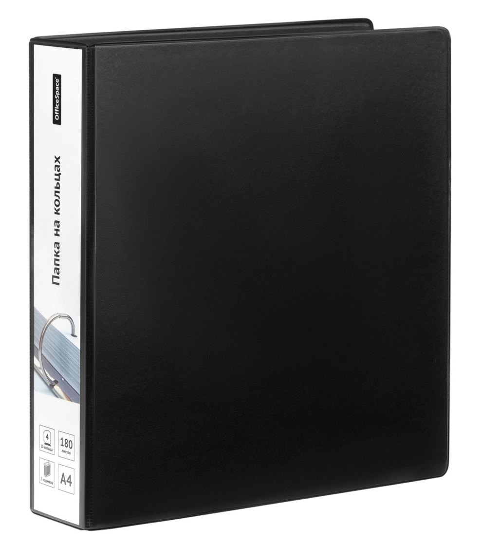 картинка Папка на 4-х кольцах, А4, корешок 65 мм, до 400 л, картон с покрытием ПВХ, черный, с карманом, OfficeSpace, 356661 от магазина Альфанит в Кунгуре