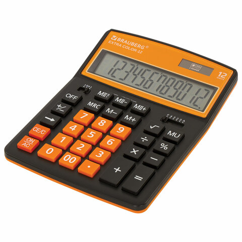 картинка Калькулятор настольный, 12 разрядов, 20,6*15,5 см, черно-оранжевый, "EXTRA COLOR-12-BKRG", BRAUBERG, 250478 от магазина Альфанит в Кунгуре