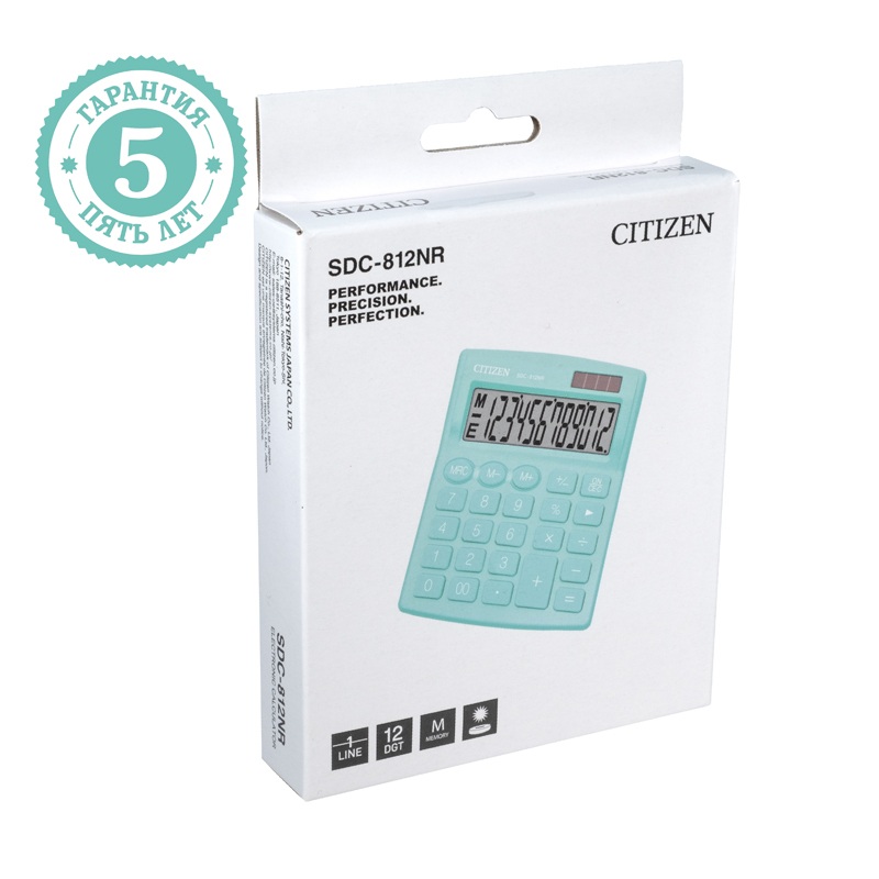 картинка Калькулятор настольный, 12 разрядов, 10,2*12,4 см, двойное питание, бирюзовый, "SDC-812NR-GN", CITIZEN от магазина Альфанит в Кунгуре