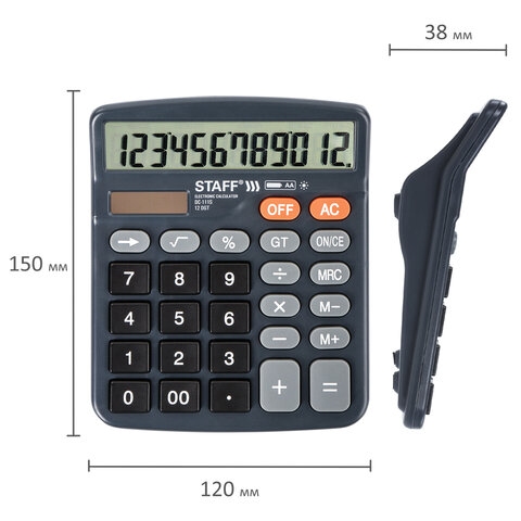картинка Калькулятор настольный, 12 разрядов, 15*12 см, двойное питание, компактный, "DC-111S", STAFF от магазина Альфанит в Кунгуре