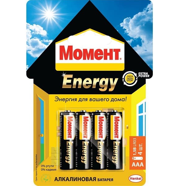 картинка Батарейки ААА, 4*Bl, на блистере, Момент Energy от магазина Альфанит в Кунгуре