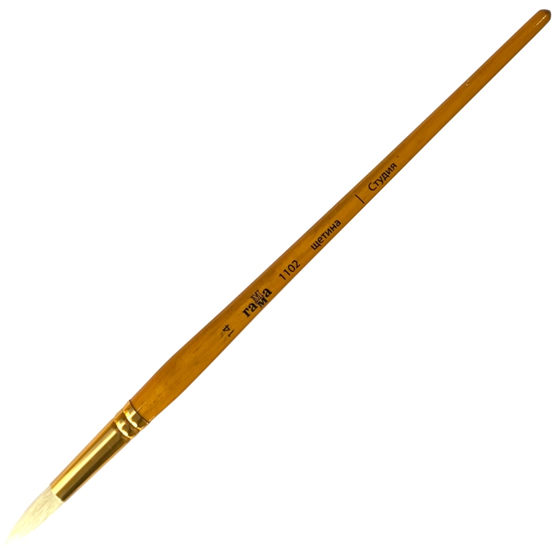 картинка Кисть художественная № 14, щетина, круглая, длинная ручка, "Студия", Гамма, 1102014 от магазина Альфанит в Кунгуре