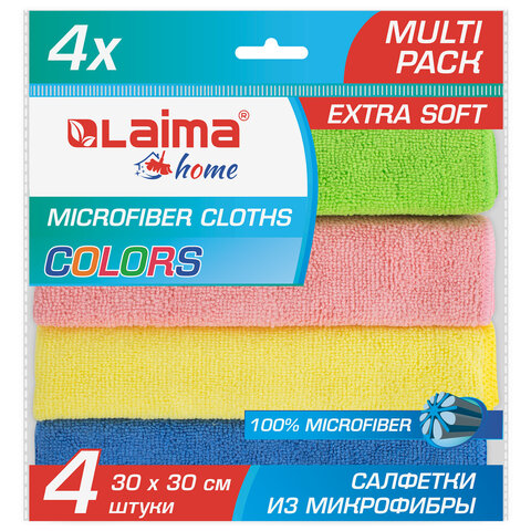 картинка Салфетки из микрофибры, 4 шт, 30*30 см, плотные, "Multi Pack Pro Colour 30", LAIMA, 607792 от магазина Альфанит в Кунгуре