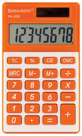 картинка Калькулятор карманный, 8 разрядов, 6,4*10,7 см, двойное питание, оранжевый, "PK-608-RG", BRAUBERG, 250522 от магазина Альфанит в Кунгуре