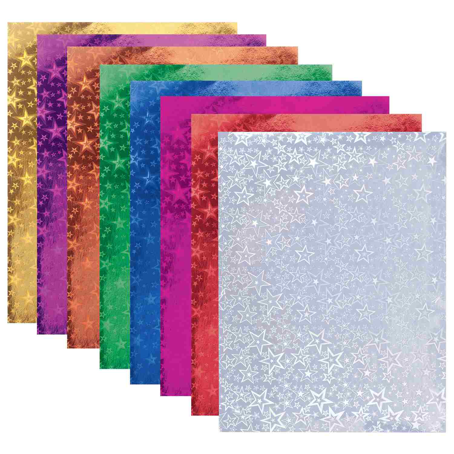 картинка Бумага цветная голографическая, А4, 8 л, 8 цв, 80 г/м2, "Звезды", BRAUBERG, 124719 от магазина Альфанит в Кунгуре