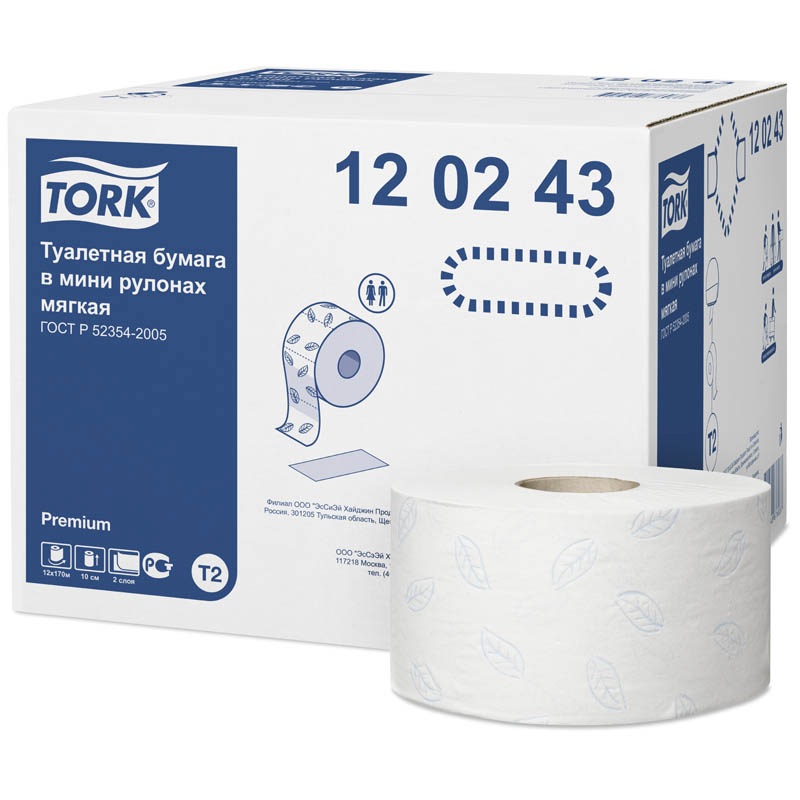 картинка Бумага туалетная, 2 слоя, 9,5*14 см, цвет белый, мягкая, тиснение, "Premium", TORK, 120243 от магазина Альфанит в Кунгуре