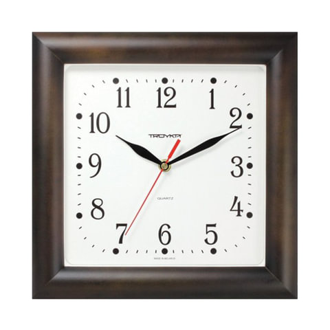 картинка Часы настенные 29*29*3,5 см, квадрат, белые, коричневая рамка, Troyka, 81863835 от магазина Альфанит в Кунгуре