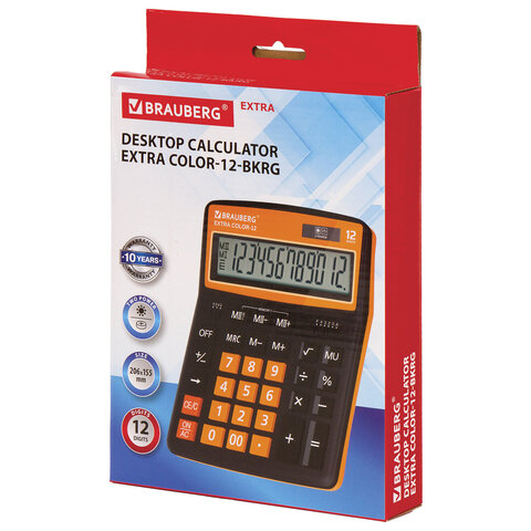 картинка Калькулятор настольный, 12 разрядов, 20,6*15,5 см, черно-оранжевый, "EXTRA COLOR-12-BKRG", BRAUBERG, 250478 от магазина Альфанит в Кунгуре