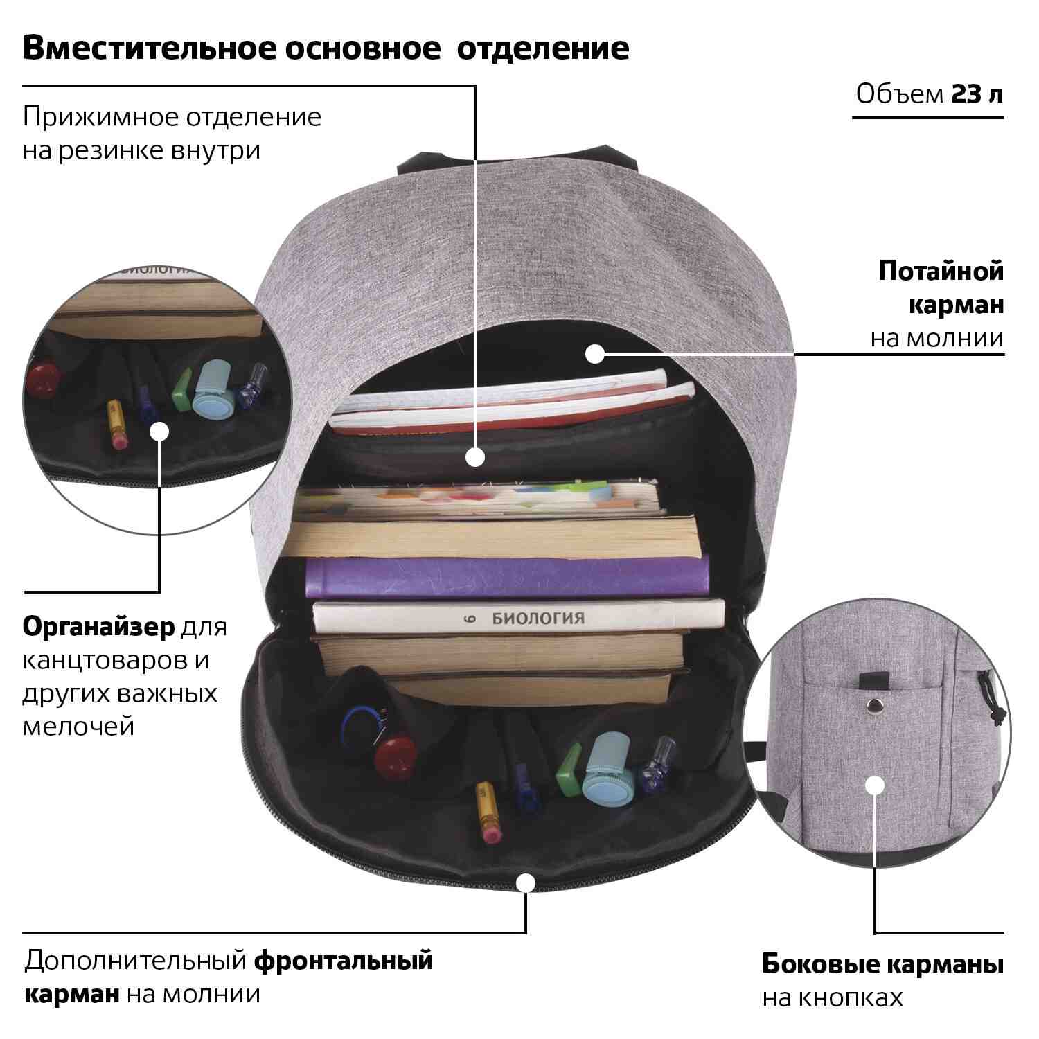 картинка Рюкзак, 1 отдел, 3 кармана, 43*30*17 см, полиэстер меланж, серый, уплотненная спинка, с защитой от влаги, "City Melange. Grey Melange", BRAUBERG, 228842 от магазина Альфанит в Кунгуре