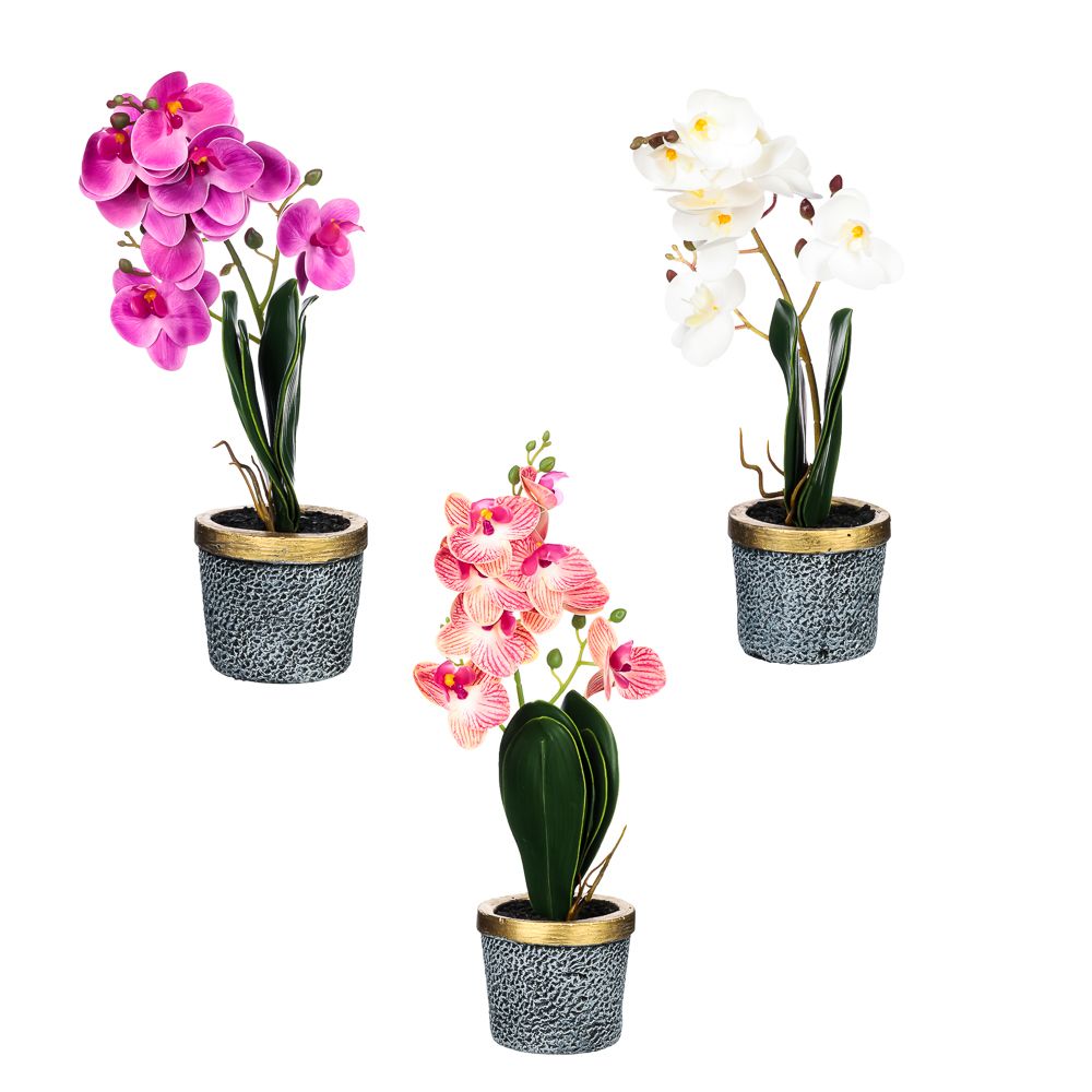 картинка Цветок искусственный 10*10*38 см, в пластиковом горшке, "Орхидея", LADECOR, 501-504 от магазина Альфанит в Кунгуре