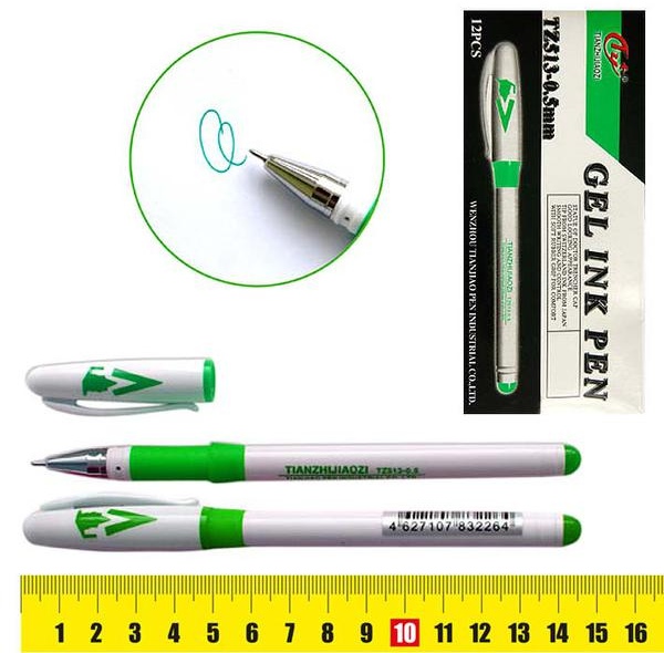 картинка Ручка гелевая, 0,5 мм, зеленая, корп. белый/зеленый, "513 TZ", Tianjiao от магазина Альфанит в Кунгуре