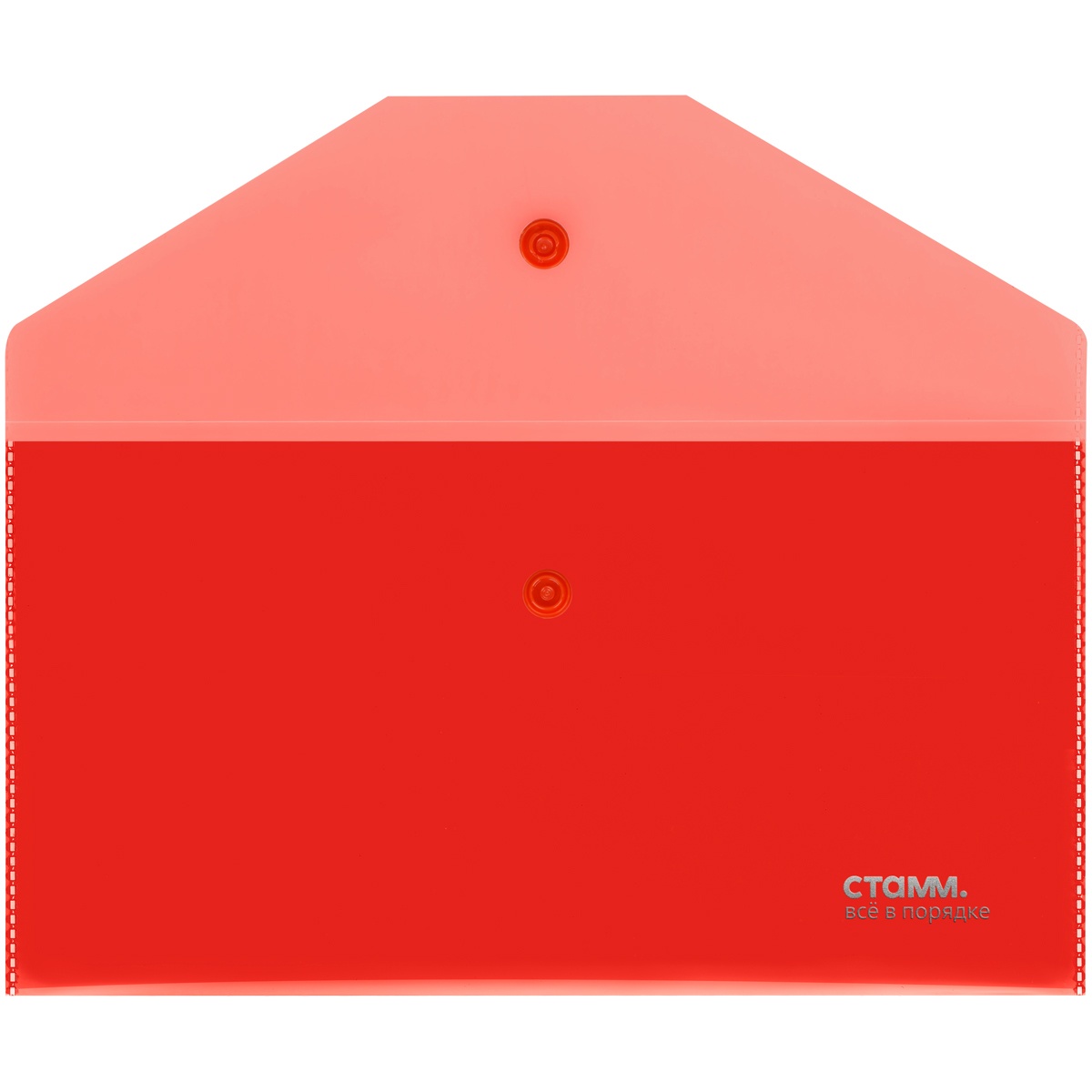 картинка Папка-конверт на кнопке, А6, 180 мкм, пластик, прозрачный красный, СТАММ, ММ-31079 от магазина Альфанит в Кунгуре