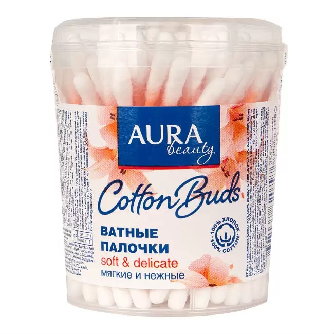 картинка Ватные палочки, 100 шт, в банке, "Cotton Buds", AURA, 2998 от магазина Альфанит в Кунгуре