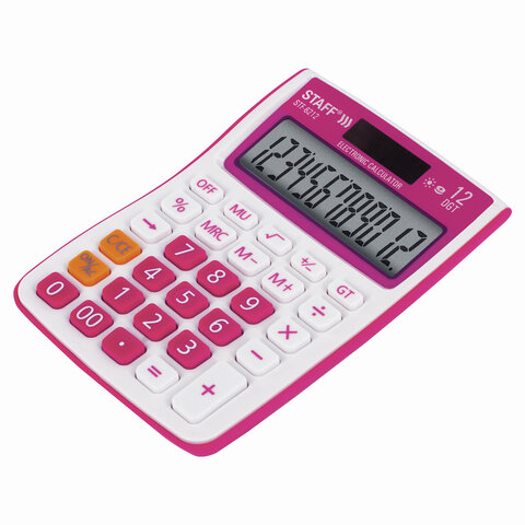 картинка Калькулятор настольный, 12 разрядов, 14,8*10,5 см, двойное питание, малиновый, "STF-6212", STAFF, 250291 от магазина Альфанит в Кунгуре