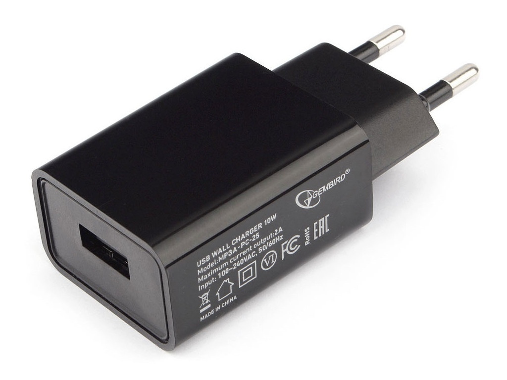 картинка Сетевой адаптер USB, Cablexpert PC-25 2A, 220В, черный, MP3A-PC-25 от магазина Альфанит в Кунгуре