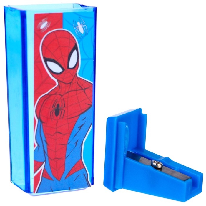 картинка Точилка, 1 отверстие, контейнер, пластик, синий, "Человек-паук", 9310000 от магазина Альфанит в Кунгуре