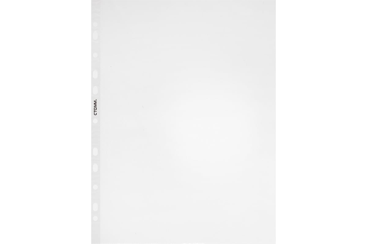 картинка Файлы 100 шт, А4, 20 мкм, матовые (апельсиновая корка), вертикальные, перфорированные, СТАММ, ММ-30670 от магазина Альфанит в Кунгуре